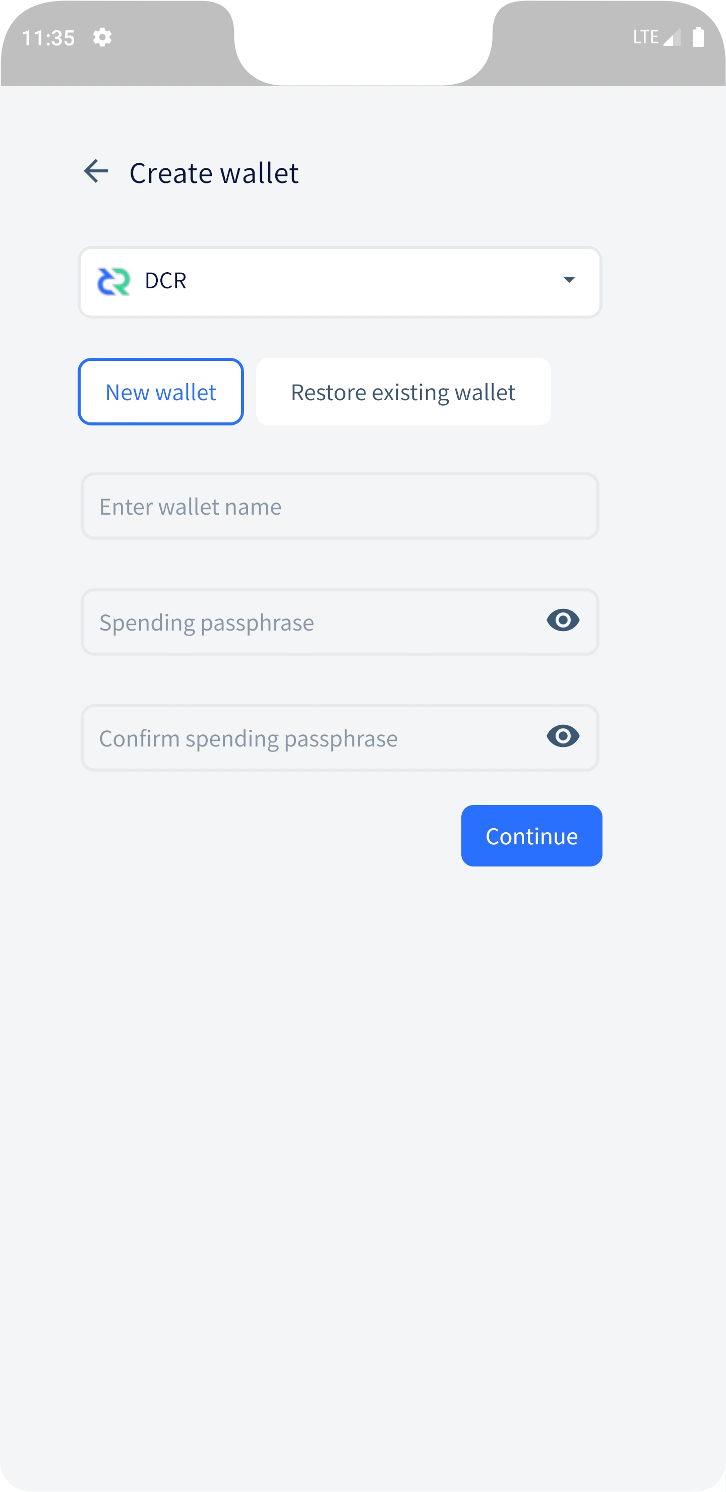 Mobile Create Wallet